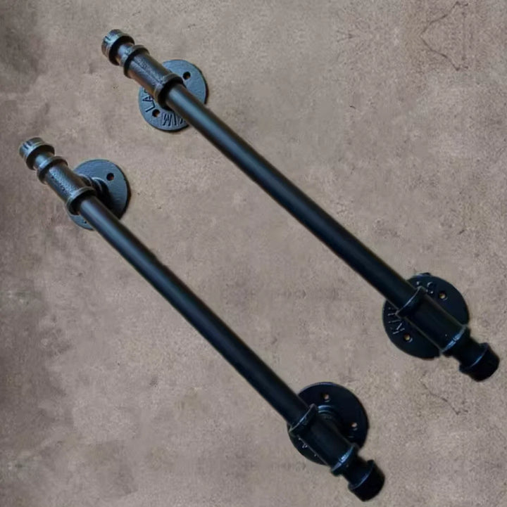 1Pc Rustic Iron Pipe Door Bar Pull Handle With Cap Finials Towel Rack Wall Grab Bronze Black Silver