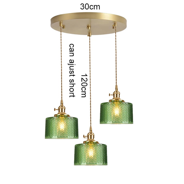 Suspension Green Stripe Glass Chandelier E27 Restaurant Pendant Light For Dining Room Kitchen Cafe Bedside Hanging Lamp Fixtures