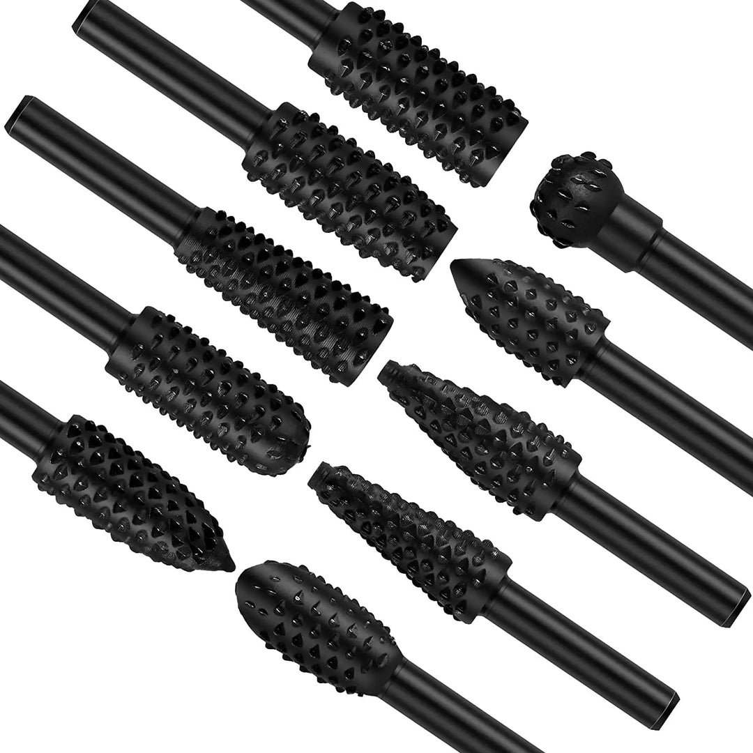 Wood Carving File Rasp Drill Bit, 1/4" 6mm Rotary Rasp Drill Bit Set, Woodworking Rotating Embossed Chisel Shaped Shank Tool