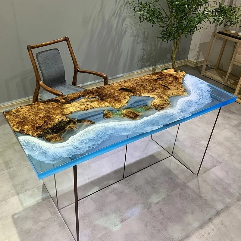 Custom coffee table Shoreline table Epoxy glue River table Solid wood desktop large board logs