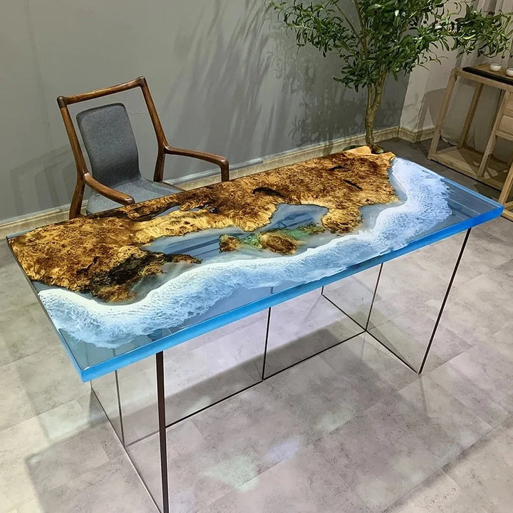 Custom coffee table Shoreline table Epoxy glue River table Solid wood desktop large board logs