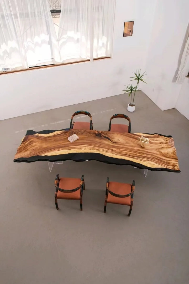 Custom coffee table Shoreline table Epoxy glue River table Solid wood desktop large board logs