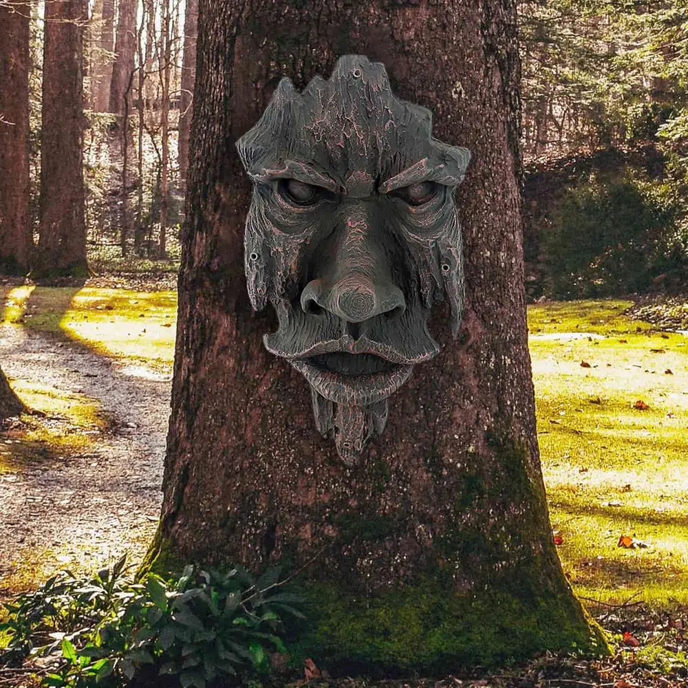 Bark Ghost Face Facial Features  Greenman Tree  Resin Garden Outdoor Sculpture