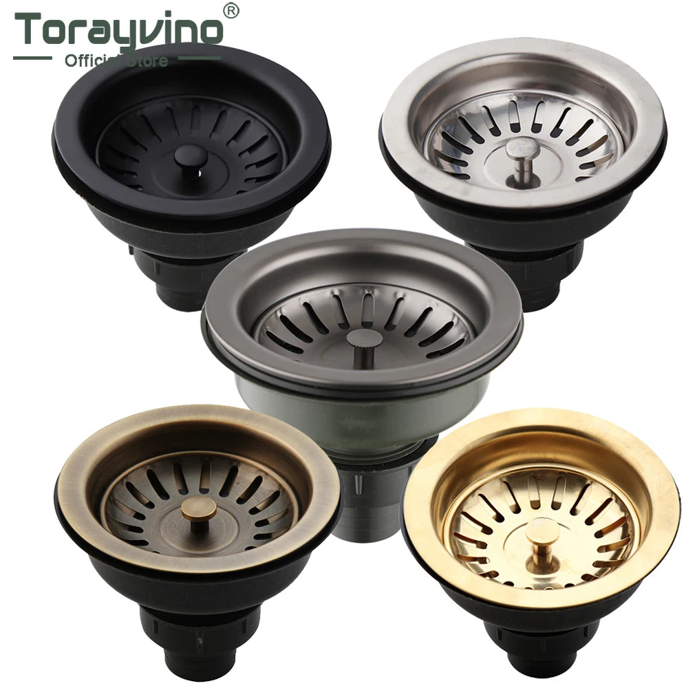 Torayvino High-Quality Kitchen Sink Stainless Steel Dish Drainer Strainer Stopper Combo Kit Drainage Waste Set SUS304 Filter