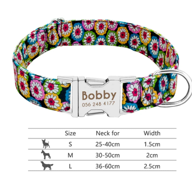 Personalized Small Medium Large Dog Cat Nylon Collar Custom Engraved Name ID Adjustable