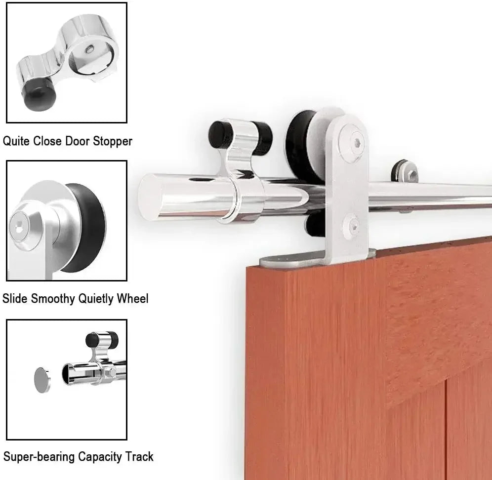 4-16 ft Sliding Barn Door for Single Door, Hardware, Stainless Steel, T Shape Hanger Kit, Smoothly and Silently