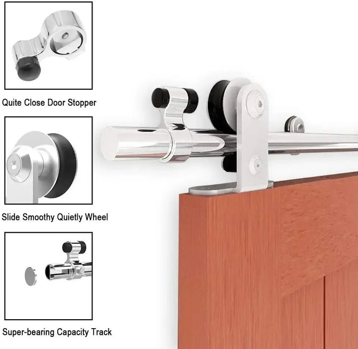 4-16 ft Sliding Barn Door for Single Door, Hardware, Stainless Steel, T Shape Hanger Kit, Smoothly and Silently
