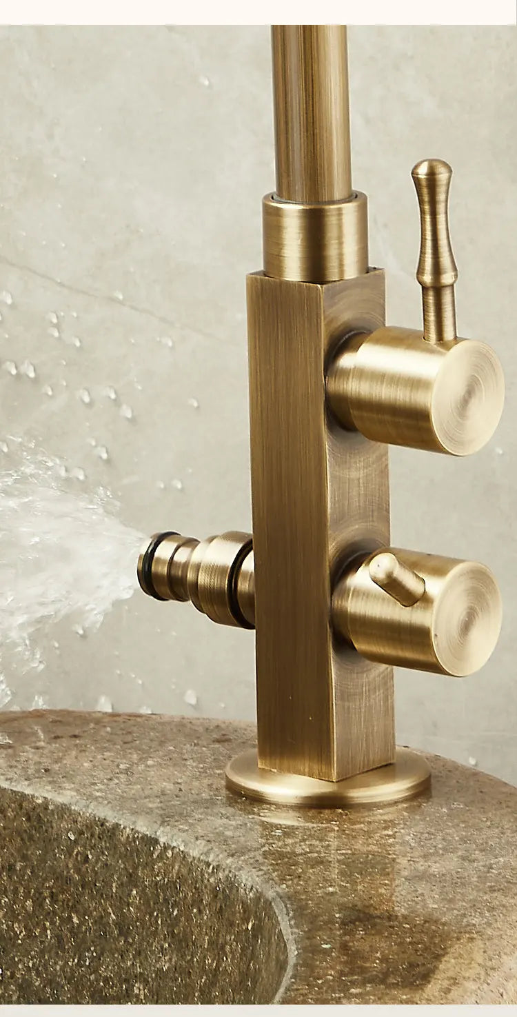 Outdoor Antifreeze Faucet Antique Brass Balcony Wash Basin Single Cooling Faucet Vanity 360°Swivel Rotate Spout Only Cold Tap