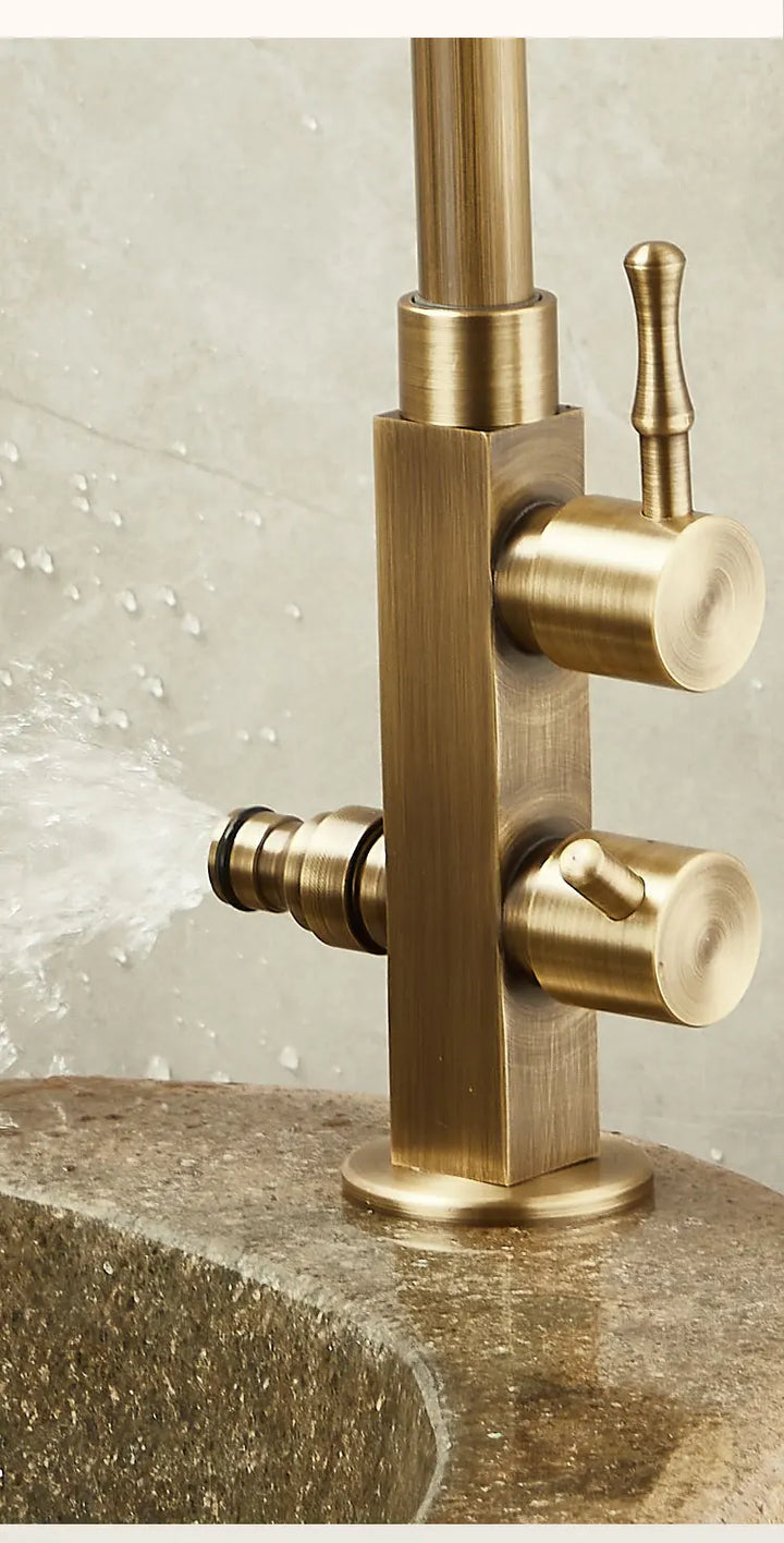 Outdoor Antifreeze Faucet Antique Brass Balcony Wash Basin Single Cooling Faucet Vanity 360°Swivel Rotate Spout Only Cold Tap