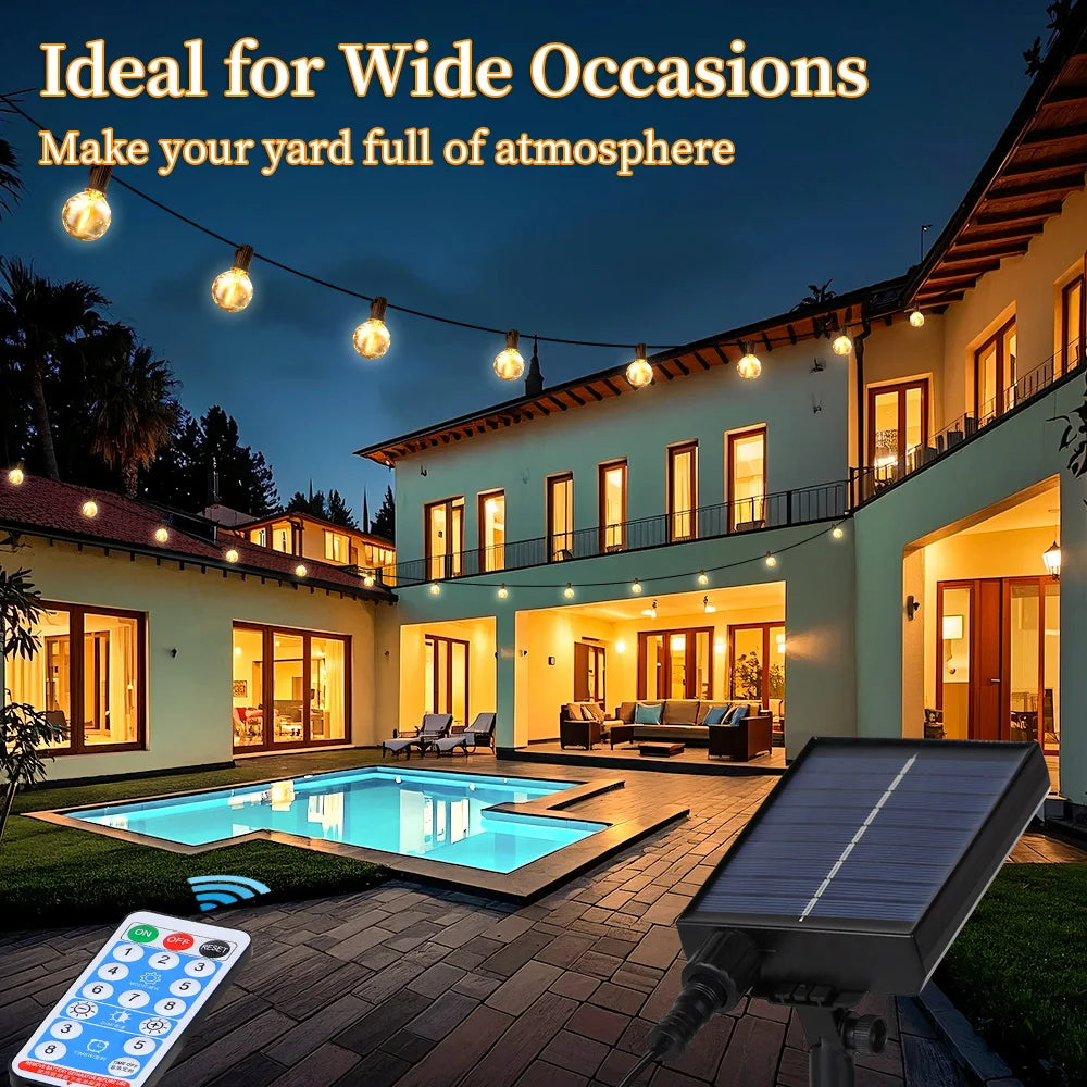 Outdoor Solar Light String Balcony With Warm Light Bulb Remote Control 7/10/15 Meters Multiple Specifications Garden Lamp String