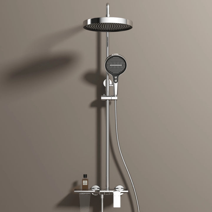 Brushed Rose Gold Piano Bathroom Shower Set Brass Hot Cold Bathroom Mixer Faucet Rain Shower Head Hot Cold Piano Shower System