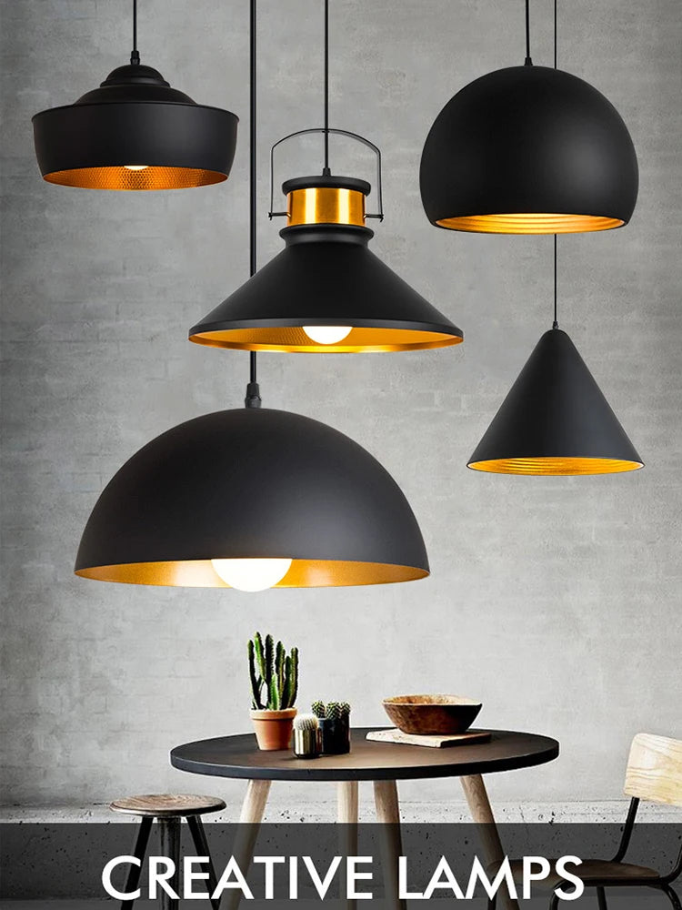 GEW Nordic Retro Industrial Black Ceiling Pendant Lamp E27 Restaurant Dining Table Bar Decorative Pendant Lighting Fixture