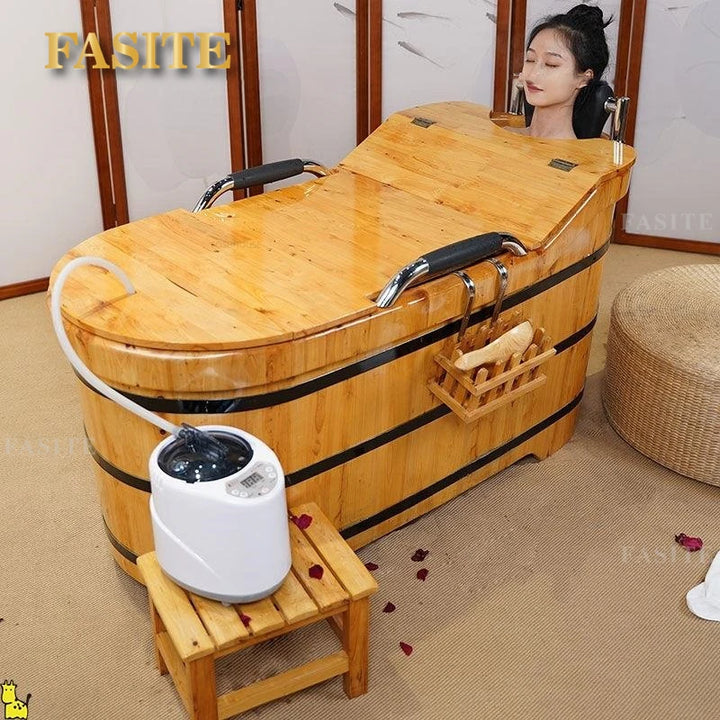 Portable Bathtubs Wooden Barrel Sweat Steaming with Cover Home Full Body Adult Bath Barrel Adult Home Beauty Salon Bath Tub