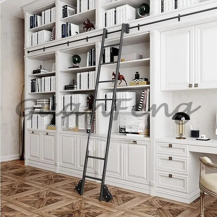 Bookshelf Mobile wrought iron Track ladder Bookshelf Library Home  Indoor attic one-word ladder