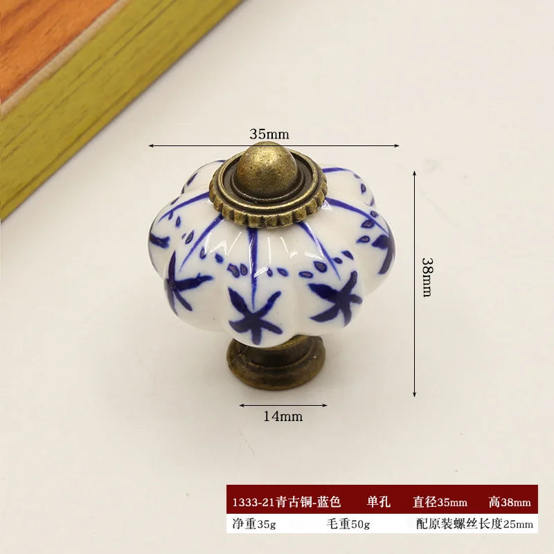 Pure Hand-painted Garden Ceramic Pumpkin Pull Hand-painted Classic Handle Drawer Cupboard Closet Door Single Hole