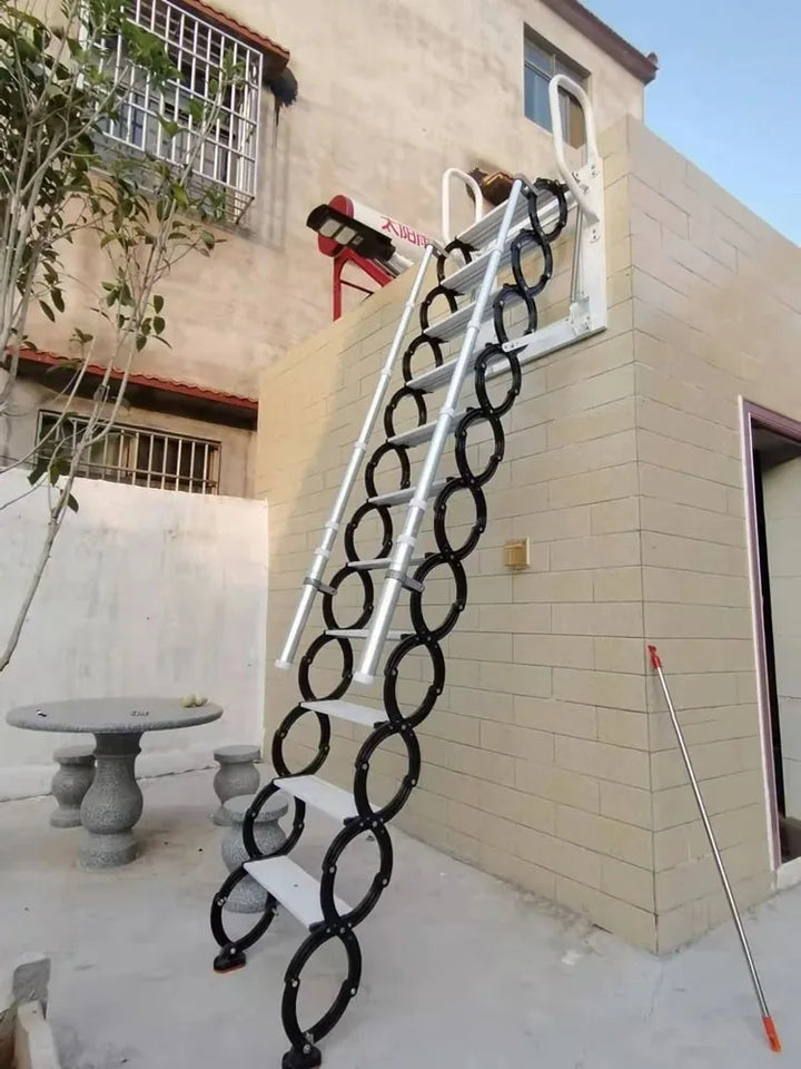 Outdoor Wall-mounted Telescopic Step Ladder carbon steel Lift Ladders for Home Indoor Space-saving Attic Telescopic Staircase