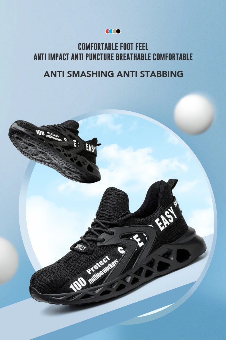 New Safety Shoes Men Breathable Light Work Sneakers Steel Toe Shoes Anti-smash Anti-puncture Indestructible Shoes Large Size 50
