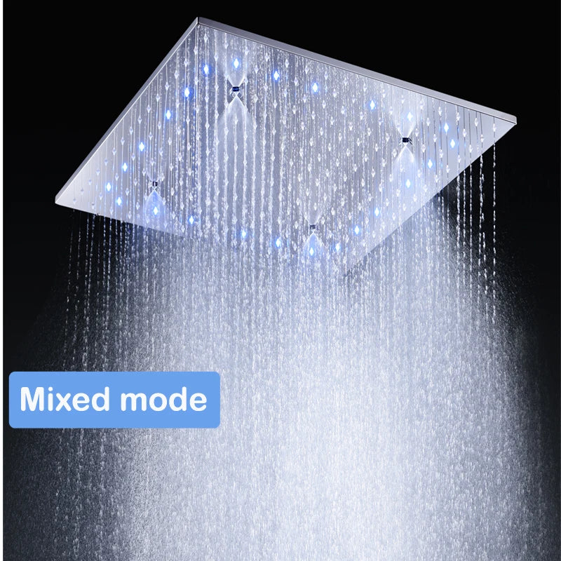 hm Modern LED Shower Set 20Inch Ceiling Mist Rainfall Shower Head System Bathroom Thermostatic Shower Faucets Massage Body Jets