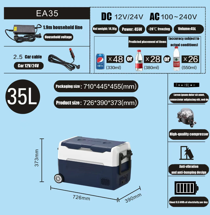 35L Portable Car Freezer Powerful Compressor Quickly Cooler Small Car Fridge Dual Zone for Home Outdoors Camping Traveling Use