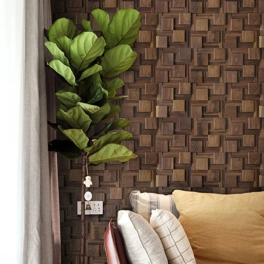 Black Walnut Log Solid Wood Mosaic Tile Square Mosaic Background Sofa TV Background Wall Decoration Art Acoustic Diffuser Panel