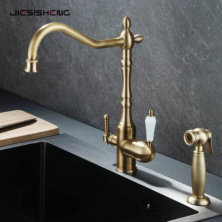 Brass light luxury three-in-one pure water faucet household sink washbasin hot and cold water faucet anti-splash