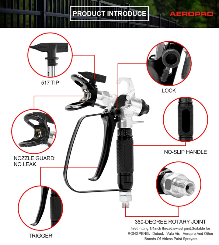 AEROPRO 821 Professional 3600PSI High Pressure Airless Paint Spray Gun Paint Sprayer With 517 Spray Tip For Spraying Machine