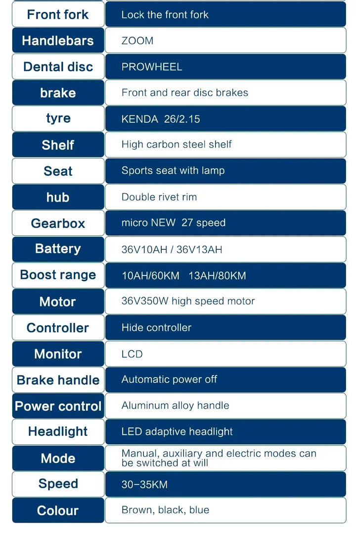 AKEZ style Electric Bicycle 350W Brushless motor 36V13AH Lithium Battery E Bike 26 Inch tire City commuting Adult Electric Bike