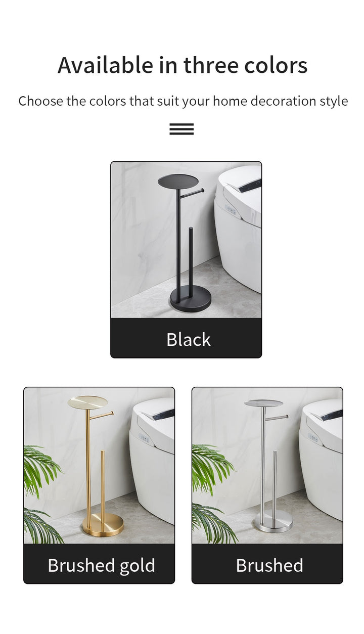 Floor Standing Toilet Paper Holder Stainless Steel Black Roll Paper Dispenser With Shelf Storage Bathroom Organization WB8236