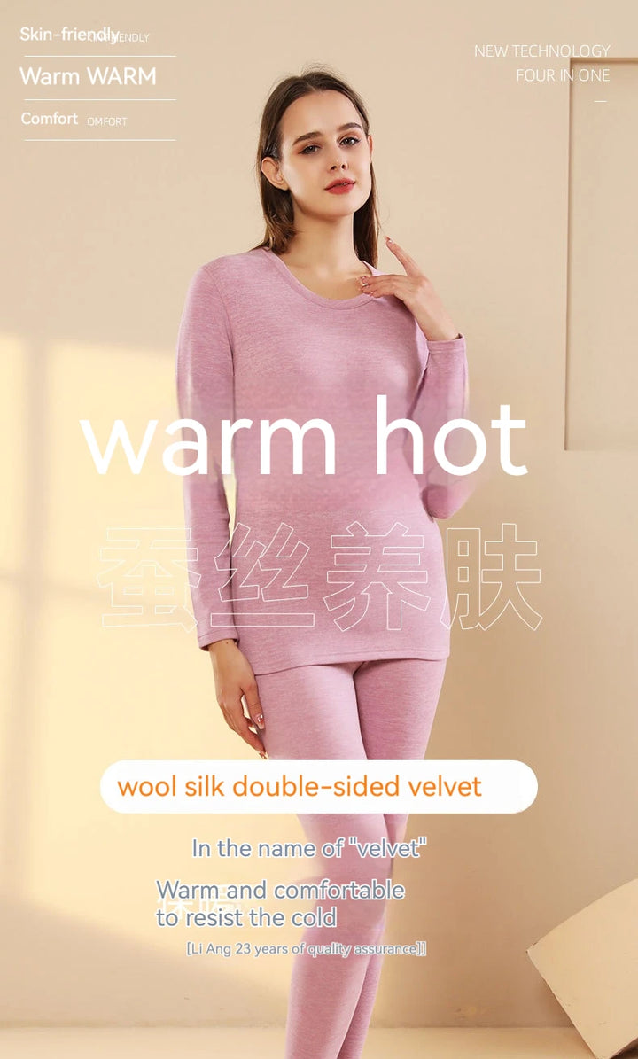 Autumn Winter New Men's Cashmere Silk Soft Comfortable Warm Underwear with Thickened Plush Set for Men Women Thermal Clothing