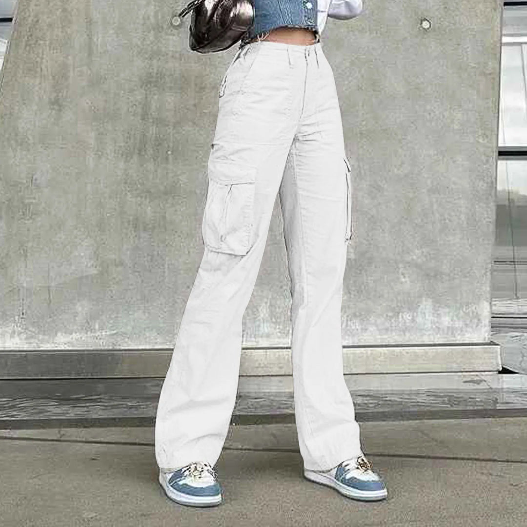 Women'S Adjustable Straight Fit Cargo Pants Adjustable Baggy With Pockets  Elastic Waist Casual Cargo Pants Relaxed Fit Pull On