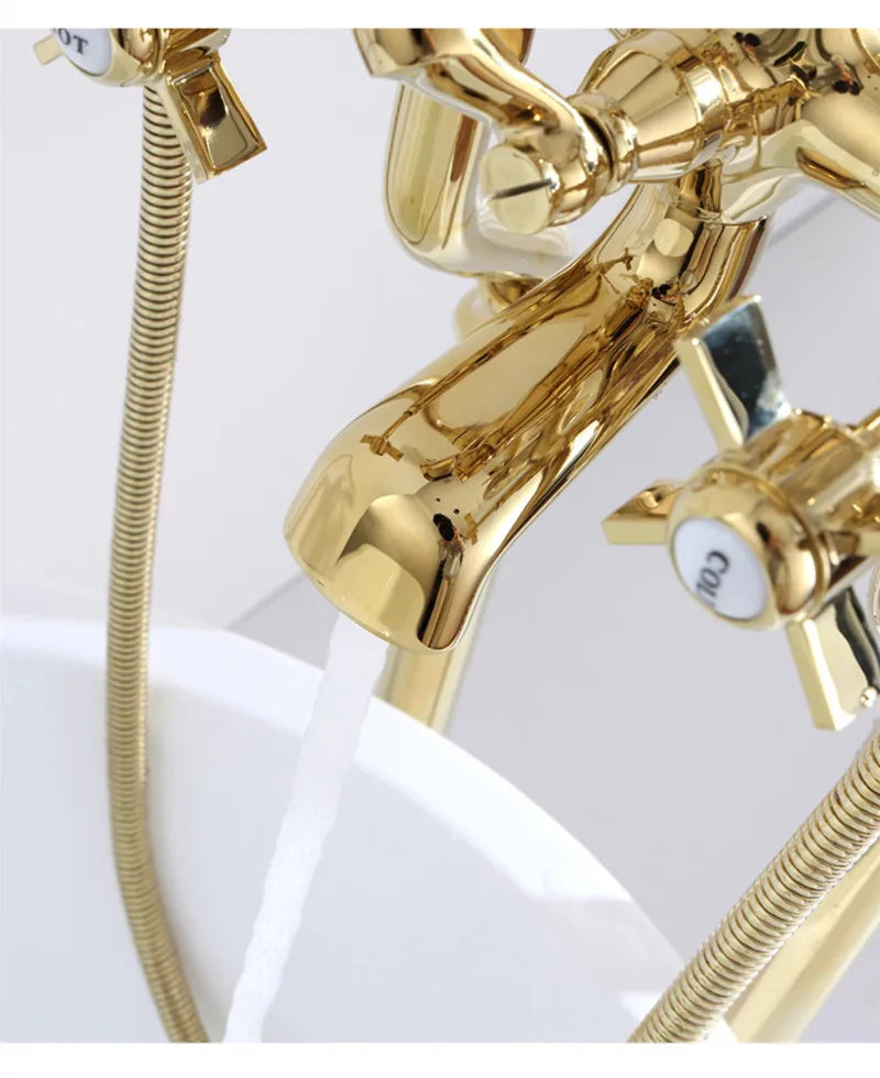 Bathtub Faucet Set Floor Decked Bathroom Classical Top High Quality Gold American Style Ceramic Handle Shower Faucet