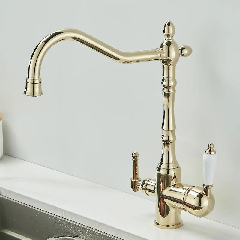 3 in 1 Kitchen Filter Faucet Pure Water 360 Rotation Kitchen sink Crane Dual Handle Dual Water Functions Mode Filter Mixer Taps