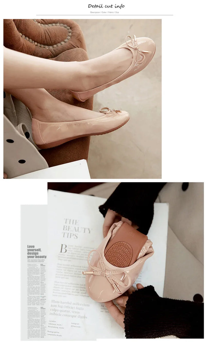 Ladies Loafers Shoes Bowtie Flats Patent Leather Loafers Women Round Toe Roll-Up Shoes Woman Bridesmaid Flats Large Size Zapatos