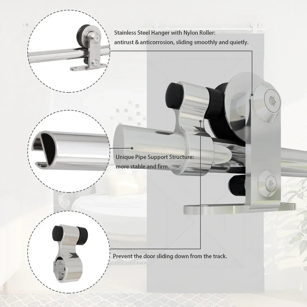 4-16 ft Sliding Barn Door for Single Door, Hardware, Stainless Steel, T Shape Hanger Kit, Smoothly and Silently