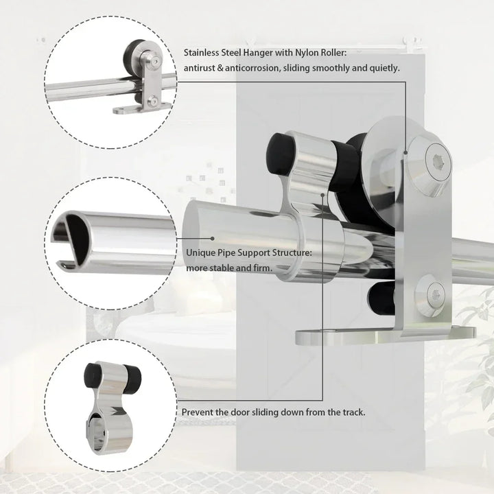 4-16 ft Sliding Barn Door for Single Door, Hardware, Stainless Steel, T Shape Hanger Kit, Smoothly and Silently