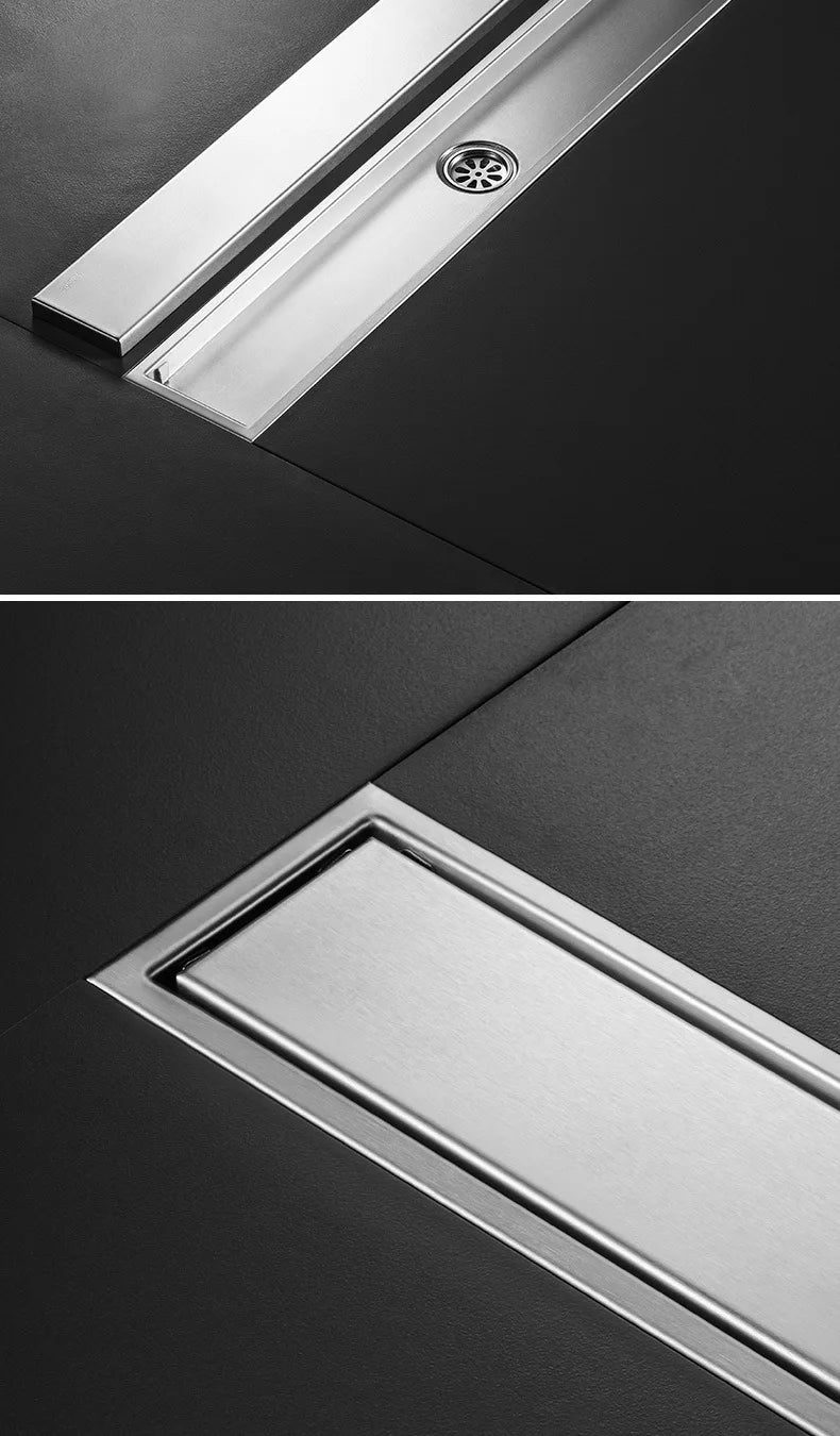 Luxury Hidden 304 Stainless Steel Rectangular Floor Drain Bathroom Toilet Drain Anti-Odor Filter Hair Extended Floor Drain