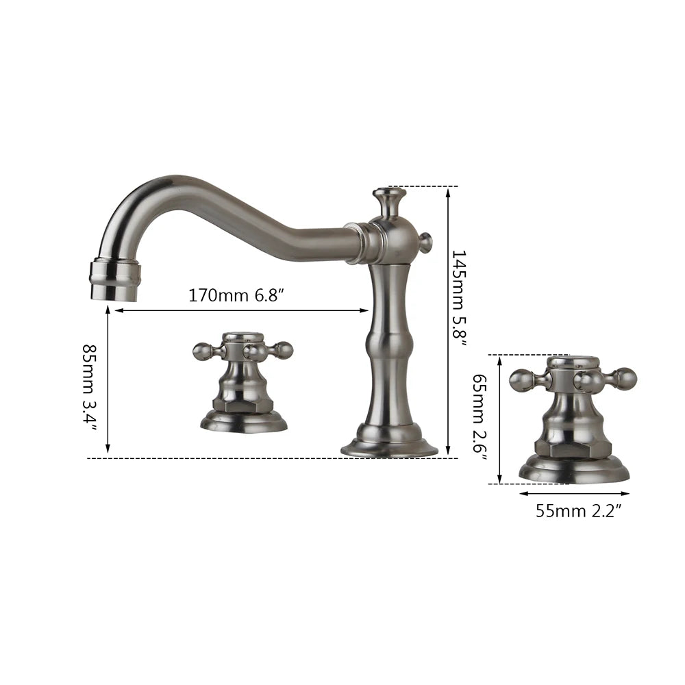 YANKSMART Bathroom Bathtub Retro Spout Golden Polished 3 Pieces Basin Sink Brass Faucets Deck Mounted Cold & Hot Water Mixer Tap