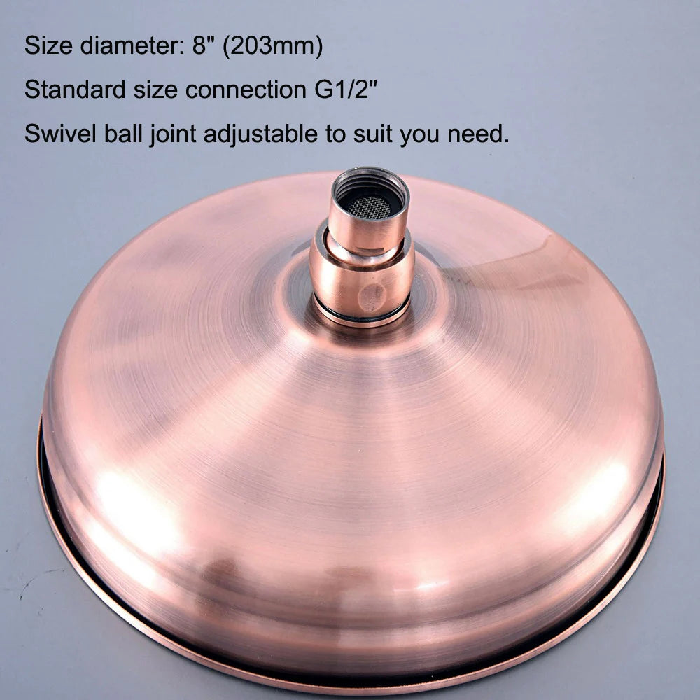 8 Inch Round Rainfall Shower Head Rainfall Bathroom Top Sprayer Antique Red Copper Rain Showerhead Lsh258