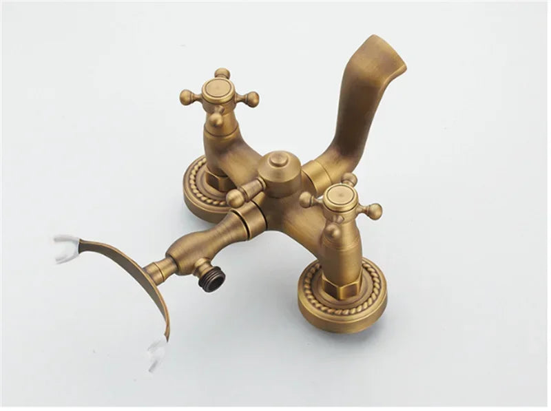 Antique Bathtub Shower Faucet Set Wall Mounted Black Bath Shower Faucet Bathroom Cold and Hot Bath and Shower Mixer Taps Brass