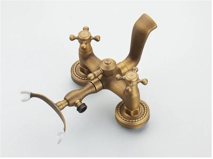 Antique Bathtub Shower Faucet Set Wall Mounted Black Bath Shower Faucet Bathroom Cold and Hot Bath and Shower Mixer Taps Brass