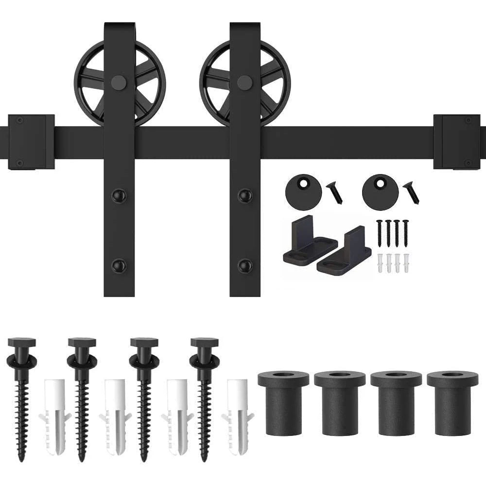 LWZH 4FT-9.6FT Classic Rail Sliding Barn Door Big Wheels Black Wheel Track System for Single Door