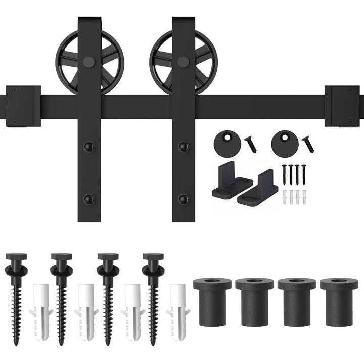 LWZH 4FT-9.6FT Classic Rail Sliding Barn Door Big Wheels Black Wheel Track System for Single Door