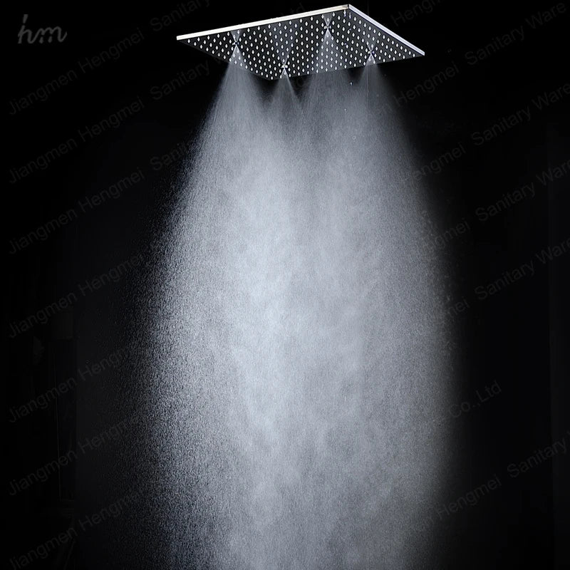 hm Modern LED Shower Set 20Inch Ceiling Mist Rainfall Shower Head System Bathroom Thermostatic Shower Faucets Massage Body Jets