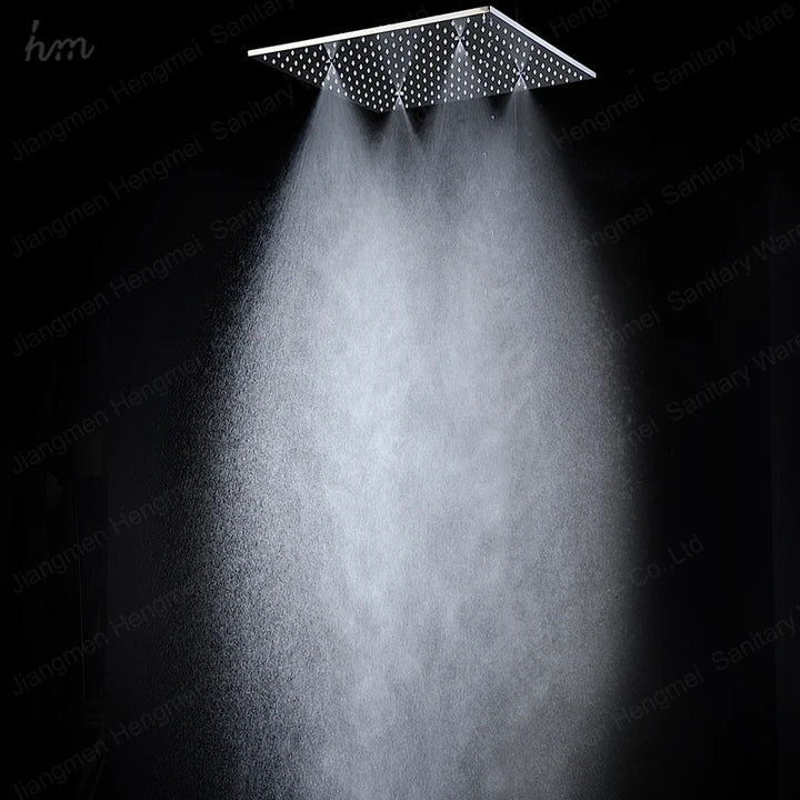 hm Modern LED Shower Set 20Inch Ceiling Mist Rainfall Shower Head System Bathroom Thermostatic Shower Faucets Massage Body Jets