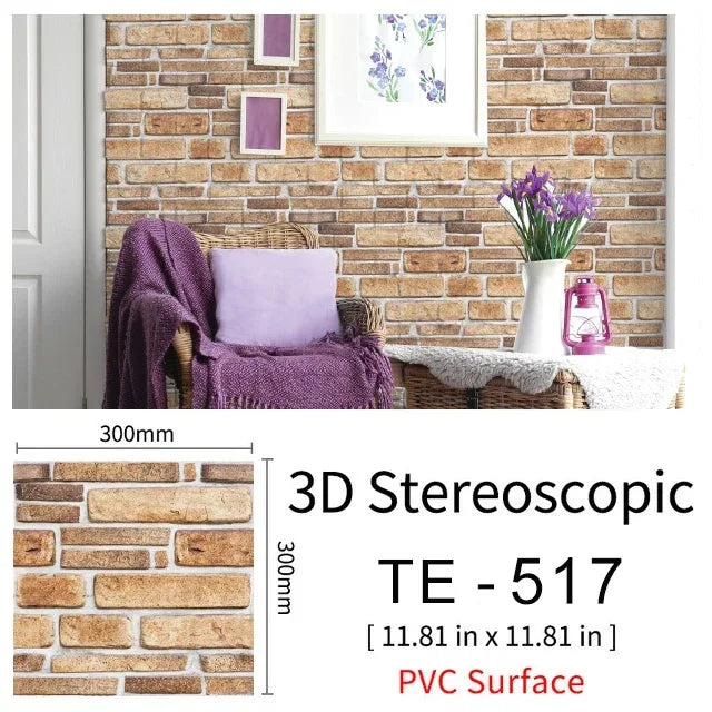 15PCS Wall Sticker Waterproof PVC imitation brick Wallpapers for TV walls living room bedroom kitchen kids rooms painted surface