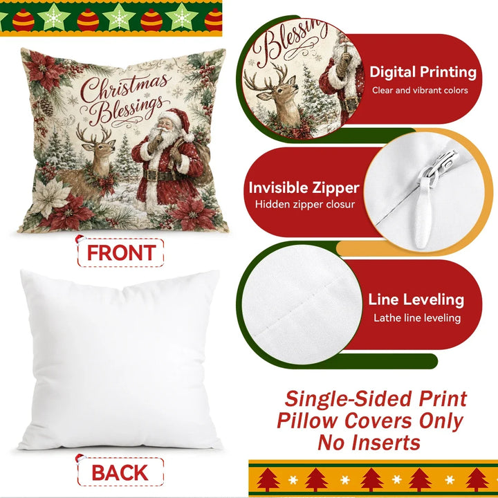 1/4pcs Vintage Watercolor Santa Claus Polyester Cushion