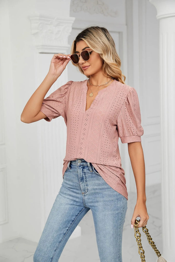 Womens Summer Tops V Neck Ruffle Sleeve Blouses Short Sleeve Casual Tops T-Shirts For Women