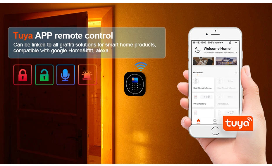 KERUI Tuya Smart Home Alarm System Kit G12 WiFi 2G GSM Home Security System with Door / Motion Sensor Smart Life Remote Control