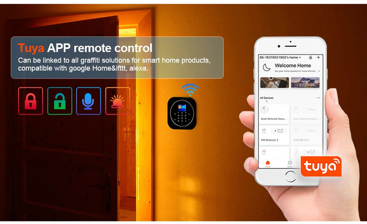 KERUI Tuya Smart Home Alarm System Kit G12 WiFi 2G GSM Home Security System with Door / Motion Sensor Smart Life Remote Control