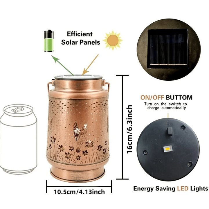 1PC Iron Solar Lantern Outdoor, Solar-Powered Garden Light for Pathway/Patio, Decorative Weatherproof Lighting